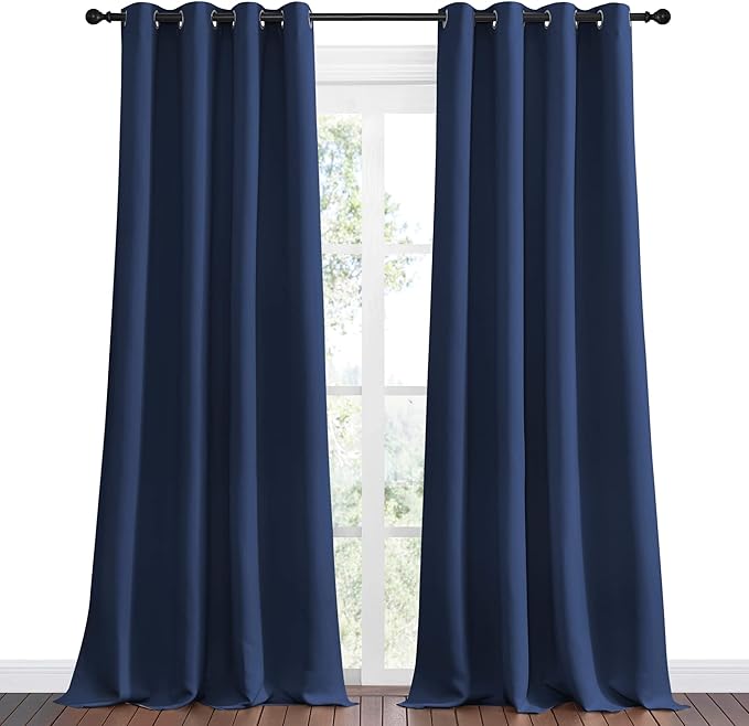 NICETOWN Navy Blackout Curtains for Sliding Door - 55 by 90, 2 Pieces, Blocking Out Sunlight Window Treatment Modern Design Grommet Curtain Panels for Dining Room