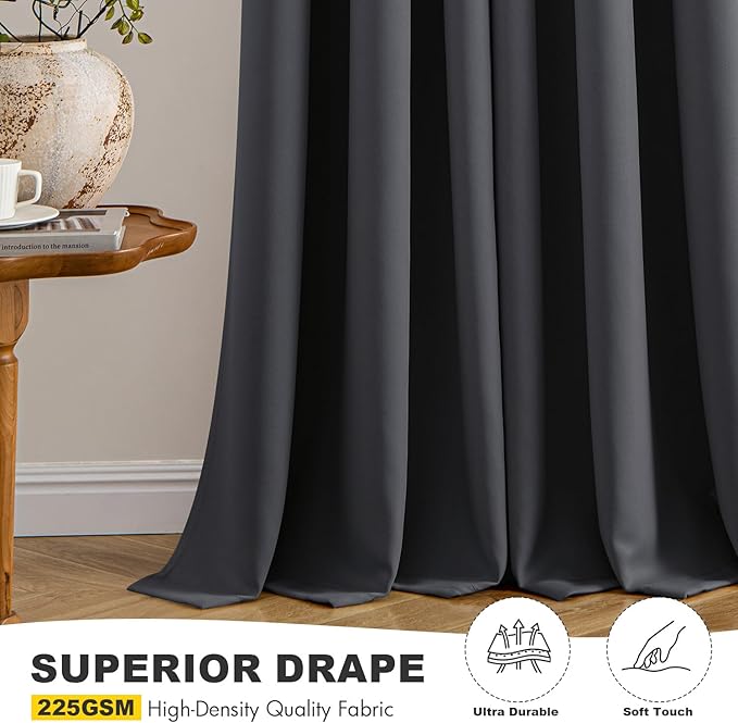 MIULEE Dark Grey Blackout Curtains for Bedroom Living Room 72 Inches Long 2 Panels, Thermal Insulated Room Darkening Drapes Solid Grommet Noise Reduction Light Blocking Window Curtains W40 x L72 Inch