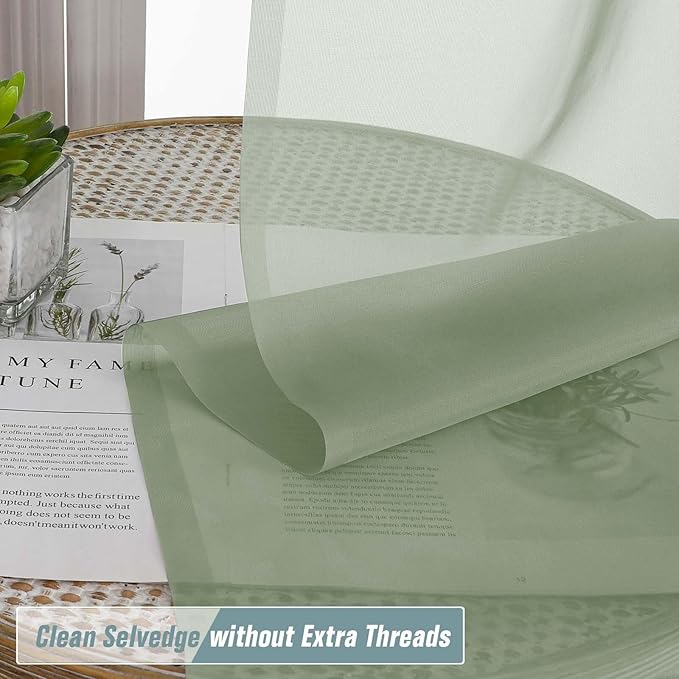 Sage Green Sheer Curtains 63 Inch Length 2 Panels, Voile Sheer Curtain for Living Room, Breathable Light Filtering Window Treatments, Soft Fabric Dual Rod Pocket Drapes, 2x42Wx63L Inches