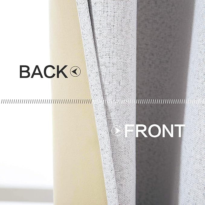 MIULEE Linen Blackout Curtains for Bedroom Solid 100% Blackout Thermal Insulated Grayish White Curtains Grommet Room Darkening Curtains/Drapes for Living Room 42x63 Inch (2 Panels)