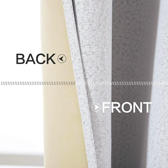 MIULEE Linen Blackout Curtains for Bedroom Solid 100% Blackout Thermal Insulated Grayish White Curtains Grommet Room Darkening Curtains/Drapes for Living Room 42x84 Inch (2 Panels)
