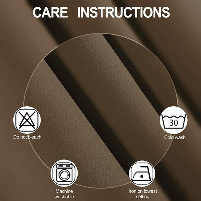 LEMOMO Blackout Curtains 66 x 54 Inch Long Brown Curtains Set of 2 Panels Room Darkening Curtains for Bedroom and Living Room