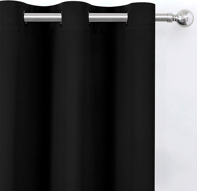 LEMOMO Black Blackout Curtains 34 x 54 Inch Length/Set of 2 Curtain Panels/Thermal Insulated Room Darkening Blackout Curtains for Bedroom