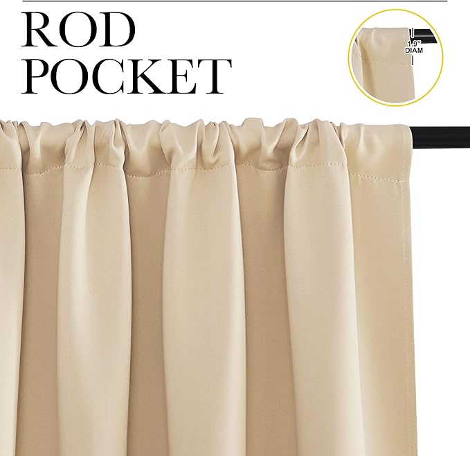 NICETOWN Room Darkening Curtains for Bedroom - Home Decoration Privacy Protection Thermal Insulated Solid Drapes/Draperies for Kitchen Window (Biscotti Beige, Set of 2, 52 x 63 inches)