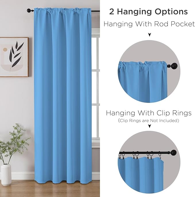 CUCRAF Light Blue Blackout Curtains 108 inch Length 2 Panels Set, Rod Pocket Room Darkening Drapes for Bedroom Living Room, Insulated Thermal Light Blocking Window Curtain (W52 x L108 Inch)