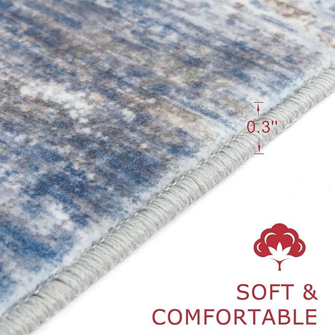 KOZYFLY Modern Abstract Washable Rug Runner 2.6x10 Hallway Rug Runner Non-Slip Soft Kitchen Runner Rugs, Blue Rust Striped Carpet for Entryway Bathroom Laundry Room Foyer