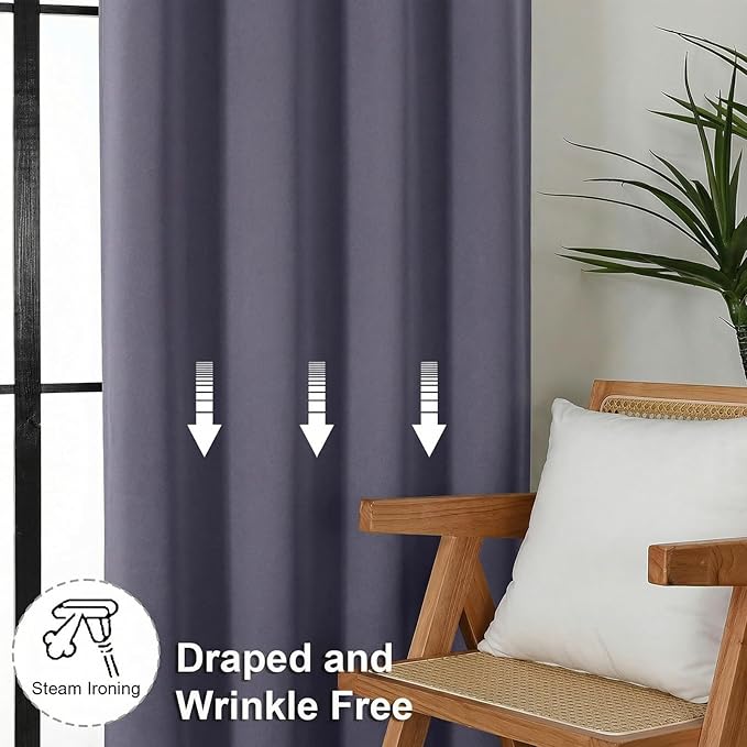 Simplebrand Ava Greyish Purple Short 36 Inches Blackout Curtain 2 Panels Set, Half Window Rod Pocket Privacy Curtain Tiers for Kitchen, Curtains Blackout for Bathroom Shades, W40 x L36 Inch