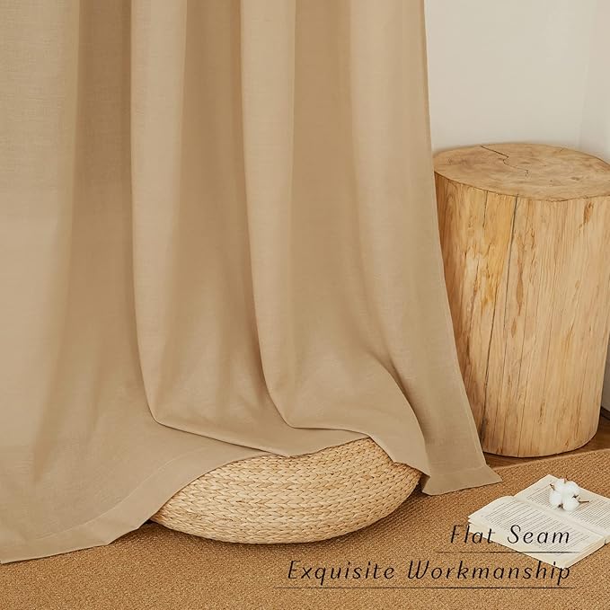 NICETOWN Rustic Linen 96 inch Long Curtains for Living Room, Grommet Privacy Added Thick Linen Weave with Light Filter Window Curtains & Drapes for Bedroom, Burlap, W42 x L96, 2 Panels
