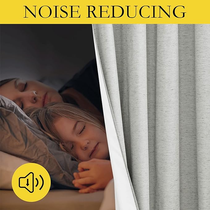 NICETOWN Grey Noise and Lights Block Out Curtains, 2 Panels, 42-inch W by 90-inch L, Thermal Insulated 100% Blackout 2-Layer Lined Drapes, Noise Cancellation Window Draperies for Dining Room