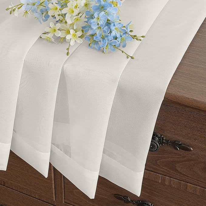 Ivory Window Sheer Curtains 45 Inches Length, Voile Short Curtains for Living Room Bedroom, Modern Soft Window Drapes 2 Panels Set, Top Dual Rod Pocket Design, 2x42Wx45L Inches