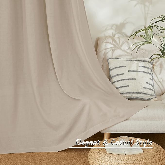 NICETOWN Linen Taupe Window Curtains 84 inches Long, Grommet Thick Linen Blend Window Treatments Privacy Assured with Light Filtering for Bedroom/Living Room, W42 x L84