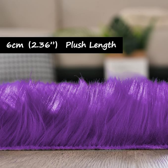 Goolela Purple Area Rug 6x9 Fluffy Fuzzy Furry Shag Carpet for Living Room Bedroom Faux Sheepskin Fur Plush Rectangle
