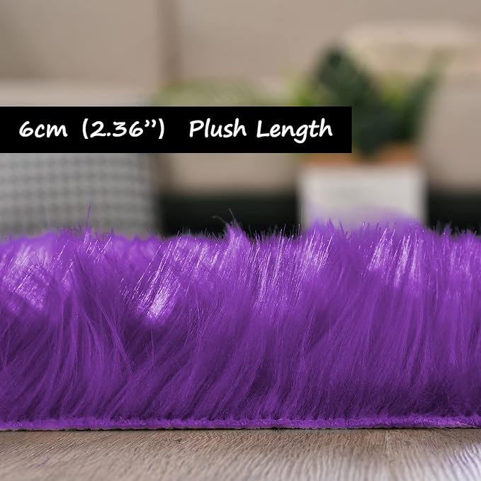 Goolela Purple Area Rug 5x8 Fluffy Fuzzy Furry Carpet for Bedroom Living Room Girls Faux Fur Plush Shaggy Washable Rectangle