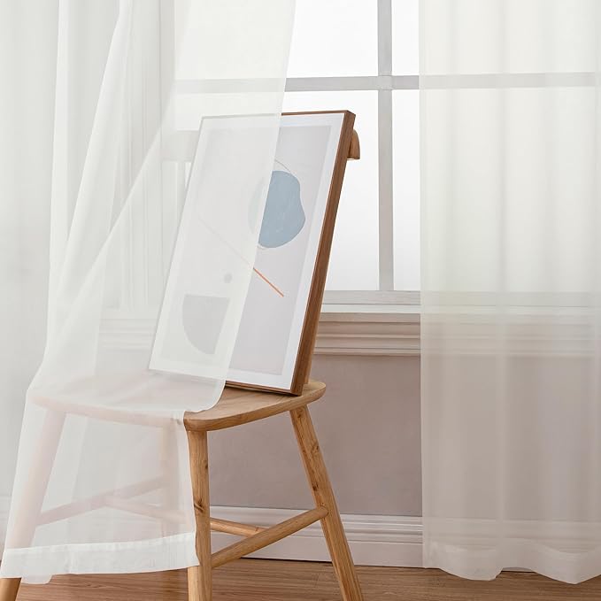 Simplebrand Ivory Sheer Curtains 108 Inches Long, Extra Long Rod Pocket Solid Color Window Sheer Curtain Panels, Elegant Curtains & Drapes for Living Room, Bedroom 2 Panels (Ivory, 59" W x 108" L)