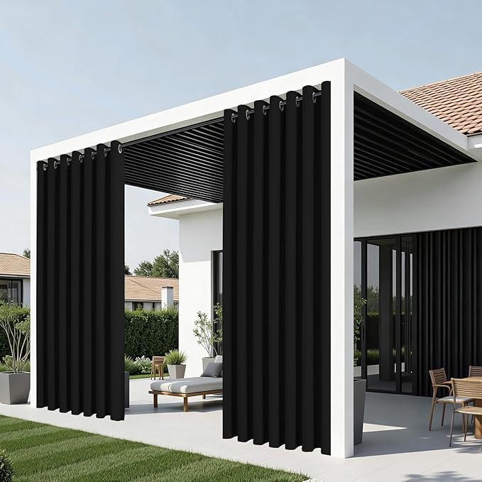 Joydeco Blackout Patio Sliding Door Curtains 90 Inches Long, Grommet Privacy Room Divider Curtains, Extra Wide Thermal Blackout Drapes for Bedroom Living Room (Black, 100Wx90L, 1 Panel)