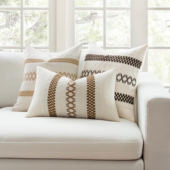 MIULEE Set of 2 Dark Brown Boho Decorative Lumbar Pillow Covers 12x20 Inch Farmhouse Rustic Couch Throw Pillows Modern Cotton Cushion Covers Retro Cute Macrame Woven Spring Decor for Bed Sofa Chair