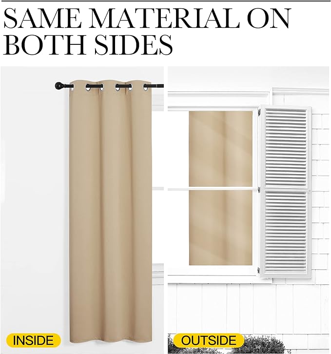 NICETOWN Bedroom Blackout Curtains Panels, 1 Pair, 55 inches by 92 Inch, Biscotti Beige, Triple Weave Energy Saving Thermal Insulated Solid Grommet Blackout Draperies for Patio