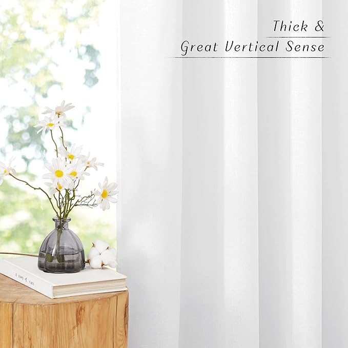 NICETOWN Linen 78 inch Curtains for Kitchen Window, Grommet Thick Flax Linen White Small Window Treatments Privacy Assured with Light Filtering for Cafe/Kids Room, W68 x L78, 2 Panels