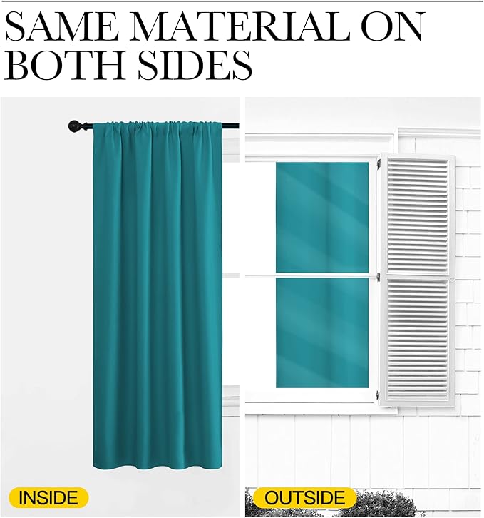 NICETOWN Peacock Blue Blackout Curtains Panels for Window, Thermal Insulated Rod Pocket Blackout Drapes/Draperies for Living Room (2 Panels, W42 x L36 inches)