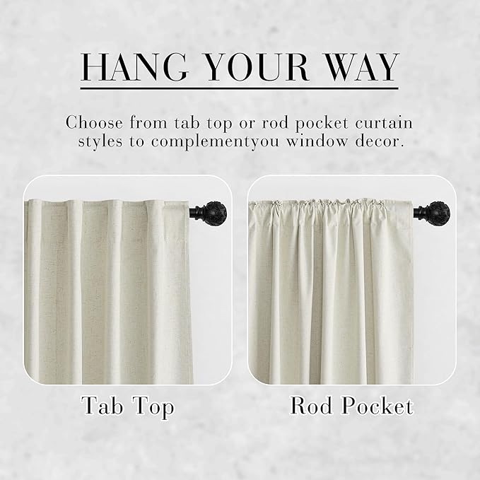 RYB HOME Natural Linen 100% Blackout Curtains for Bedroom 72 Long 52 Width, Linen Blackout Curtains Privacy Protection& Thermal Insulated for Sliding Door/Living Room, 2 Panels