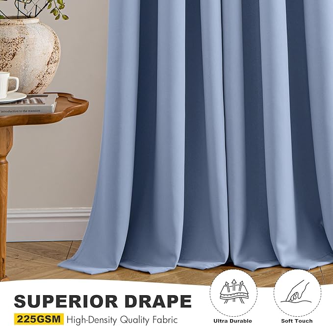 MIULEE Denim Blue Blackout Curtains for Bedroom Living Room 63 Inches Long 2 Panels, Thermal Insulated Room Darkening Drapes Solid Grommet Noise Reduction Light Blocking Window Treatments 40x63 Inch