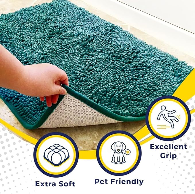 Muddy Mat® | Super Absorbent Door Mat Indoor, Microfiber Quick Dry Chenille Entryway Rug, Non-Slip Front Door Mat, Indoor Mats for Entryway, Machine Washable Pet Rug, Teal 16"x24"