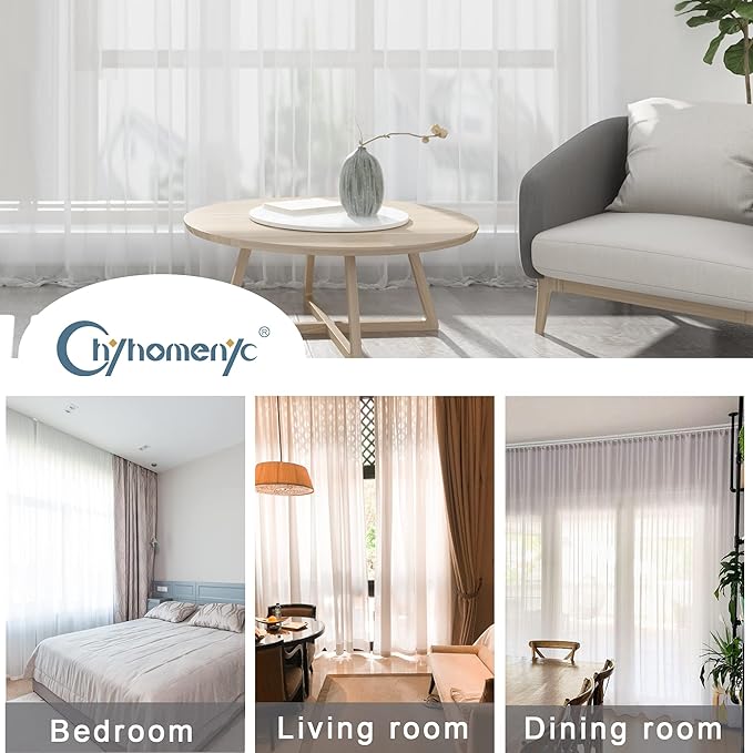 Chyhomenyc White Sheer Curtains 84 Inches Long 2 Panels, Light Filtering White Curtains for Living Room, Soft Gentle Voile Rod Pocket Bedroom Window Drapes, 59Wx84L Inch, 2PCS