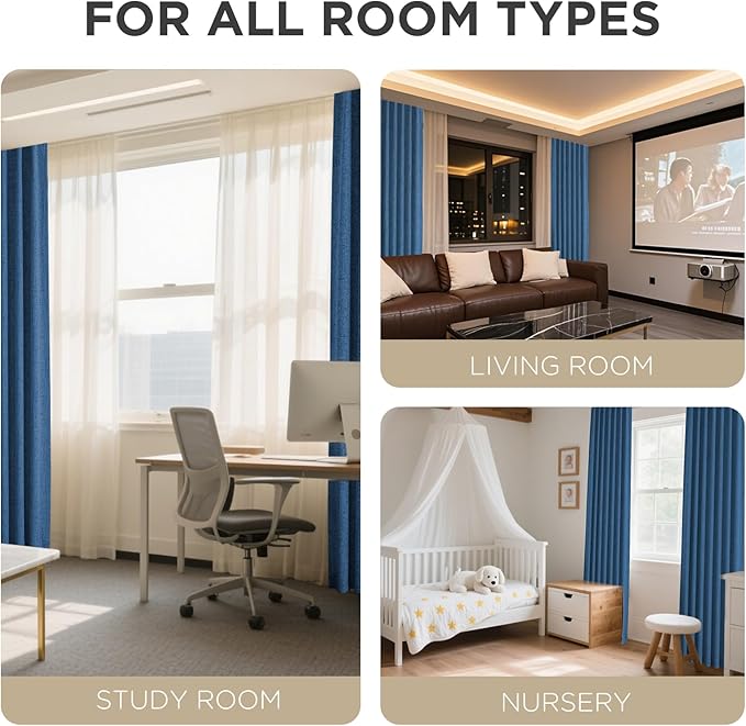 Joydeco Linen Blackout Curtains for Bedroom - 100% Light Blocking 1 Panels, Navy Blue Drapes 100" W x 90" L, Thermal Insulated Room Darkening Curtains for Living Room, Rod Pocket & Back Tabs