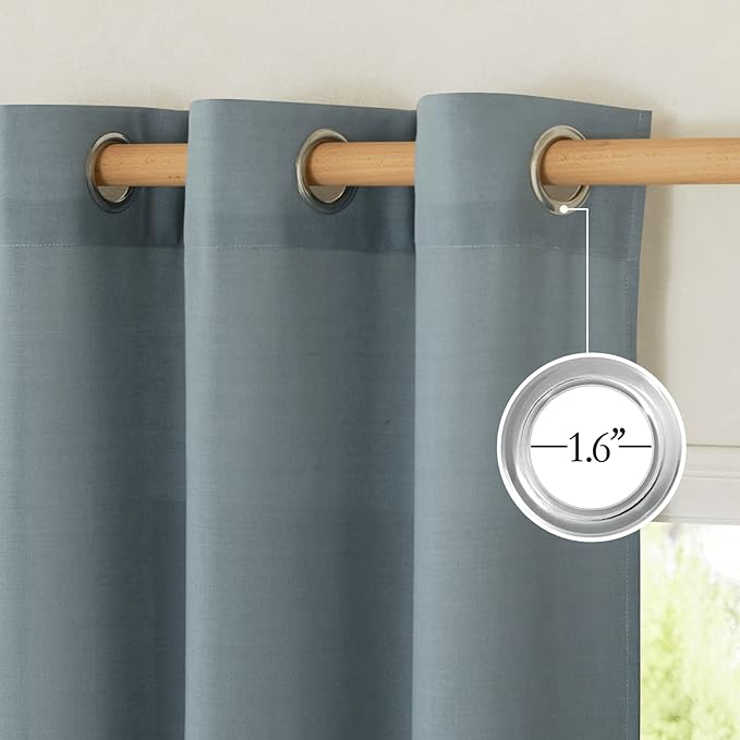NICETOWN Thick Linen Blend Curtains Flax Textured for Bedroom, Rustic Grommet Semi Sheer Privacy Added Window Curtains & Drapes Light Filtering for Nursery, Stone Blue, W42 x L63, Set of 2
