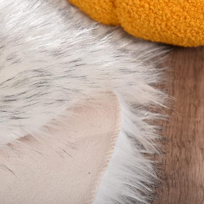 ORINOVA White and Grey Rug 8x10 Area Rugs for Living Room Machine Washable Shag Faux Sheepskin Furry Fur Rug Large Nursery Rectangle
