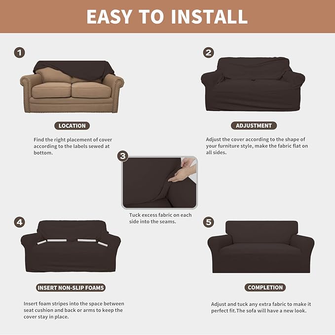 Easy-Going 100% Waterproof Couch Cover, Dual Waterproof Sofa Cover, Stretch Jacquard Sofa Slipcover, Leakproof Furniture Protector for Kids, Pets, Dog and Cat(Oversized Sofa, Chocolate)