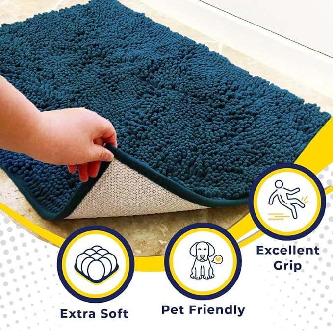 Muddy Mat® | Super Absorbent Door Mat Indoor, Microfiber Quick Dry Chenille Entryway Rug, Non-Slip Front Door Mat, Indoor Mats for Entryway, Machine Washable Pet Rug, Atlantic Blue 30"x19"