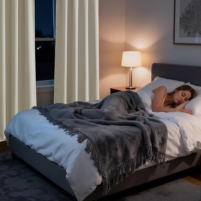 RYB HOME Bedroom Blackout Curtains 54 inches Long, 100% Blackout Thermal Insulated Noise Reducing Curtains for Living Room Nursury, 42 inches Wide by 54 inches Long, Natural