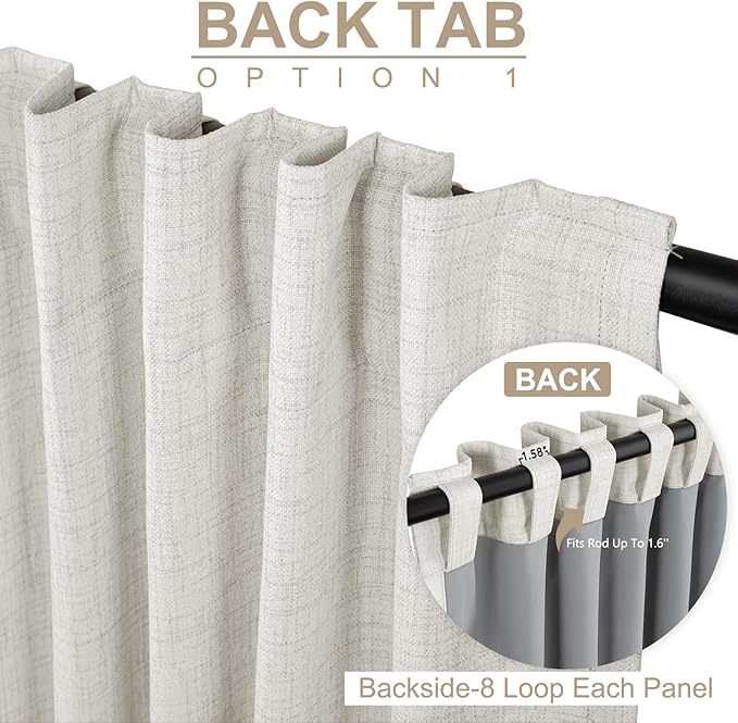 100% Blackout Shield Linen Blackout Curtains for Bedroom 63 Inches Long, Back Tab/Rod Pocket Living Room Drapes, Thermal Insulated Blackout Curtains 2 Panels Set, 50" W x 63" L, Beige