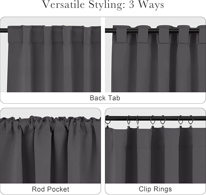 Pony Dance Short Blackout Curtain Panels for Bathroom - Red Drapes Christmas Home Decoration Modern Elegant Back Tab Room Darkening Energy Saving Curtains for Kitchen, 42 x 40 inch, Grey, One Pair