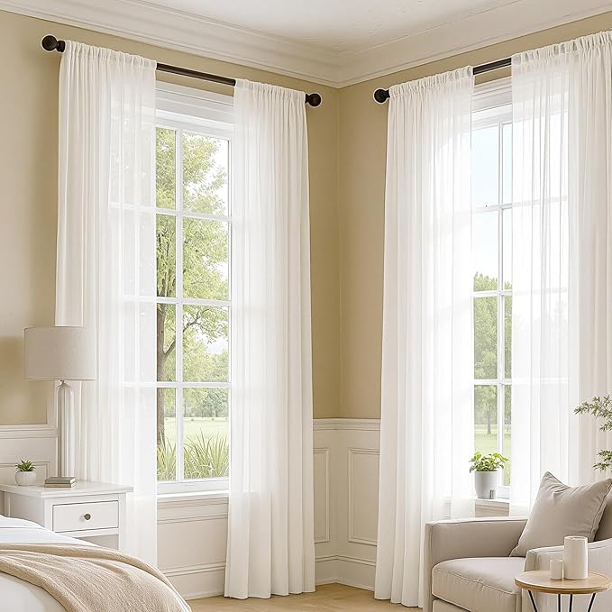MIULEE Ivory Sheer Curtains 90 Inches Long, 4 Panels Set, Light Filtering Rod Pocket Voile Drapes for Living Room and Bedroom, Airy Soft Fabric Window Treatments, 42 x 90 Inches