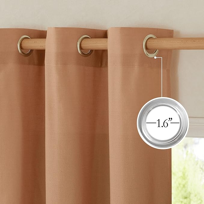 NICETOWN Thick Linen Blend Curtains Flax Textured for Bedroom, Rustic Grommet Semi Sheer Privacy Added Window Curtains & Drapes Light Filtering for Nursery, Burnt Orange, W42 x L63, Set of 2