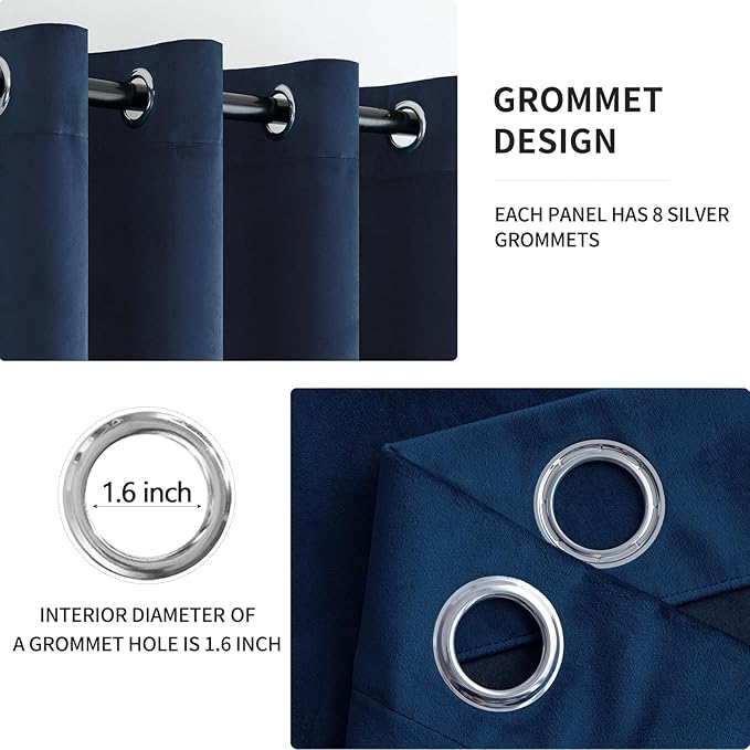 MIULEE 90 Inches Velvet Curtains Navy Blue Elegant Grommet Curtains Thermal Insulated Soundproof Room Darkening Curtains/Drapes for Classical Living Room Bedroom 52 x 90 Inch 2 Panels