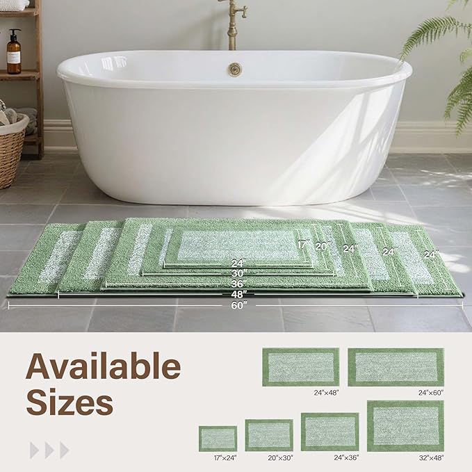 60x24 Long Bathroom Rugs Washable Non Slip, Green Bath Mat for Bathroom Floor Tub, Soft Absorbent Quick Dry Mats for Shower, Bathtub,Home Decor