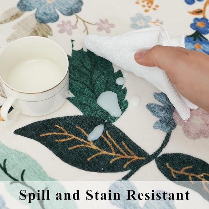 Washable 4x4 Square Area Rug: Floral Scalloped Soft Rugs for Living Room Bedroom Non Slip Bathroom Nursery Floor Mat Water Resistant Low Pile Carpet for Kitchen Entryway (4x4,Cream)