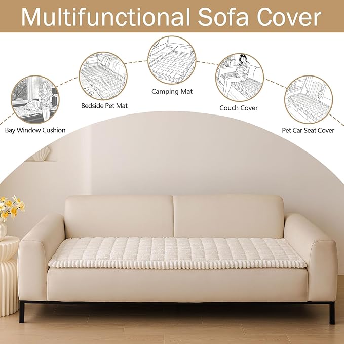 hyha Couch Covers for Dogs Washable, Non Slip Plush Dog Sofa Protectors, Fuzzy Pet Couch Covers for 3 Cushion Sofa Pet Friendly (White, 27.6" x 82.7")