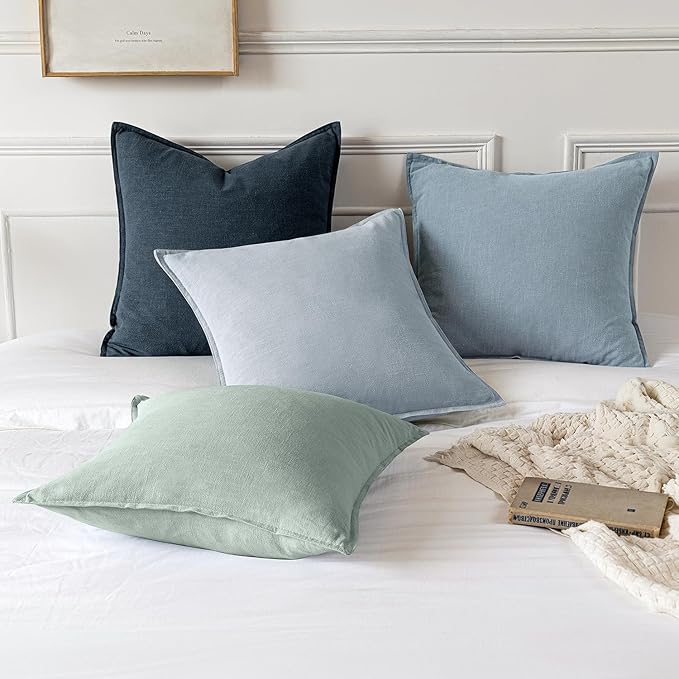 MIULEE Decorative Linen Euro Sham Pillow Covers 28x28 Inch Blue Grey Boho Farmhouse Neutral Couch Throw Pillows for Bed Pack of 2 Accent Modern Pillowcase Sofa Livingroom Home Decor