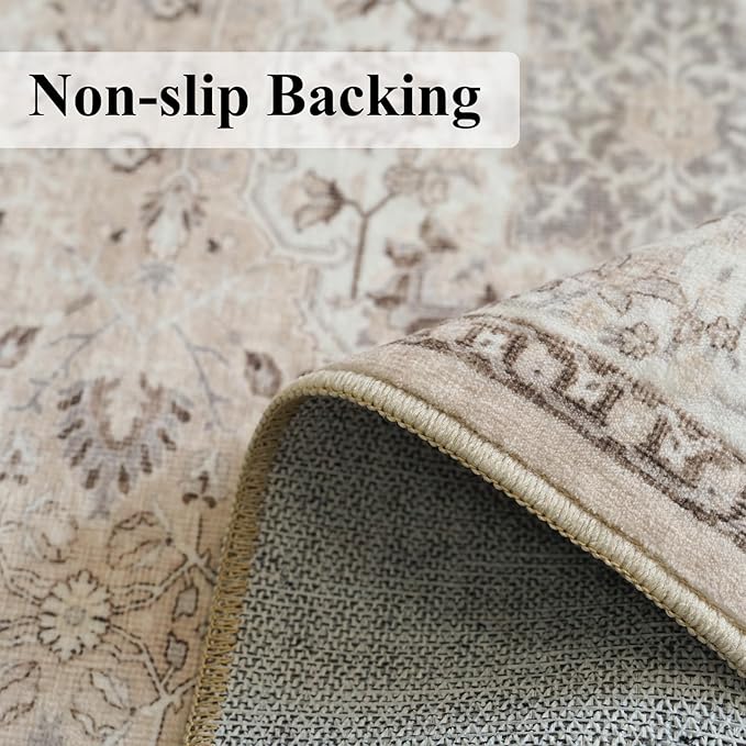 4x4 Washable Square Area Rug: Soft Entryway Kitchen Carpet with Non-Slip Backing Neutral Bathroom Nursery Floor Mat Water Resistant Low Pile Rug for Living Room Bedroom Cute Home Decor(4x4,Beige)