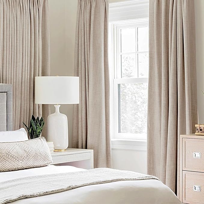 MIULEE Linen Texture Curtains Soild 100% Blackout Thermal Insulated Natural Beige Grommet Room Darkening Curtains & Drapes for Living Room Bedroom Nursery 42 x 90 (2 Panels)