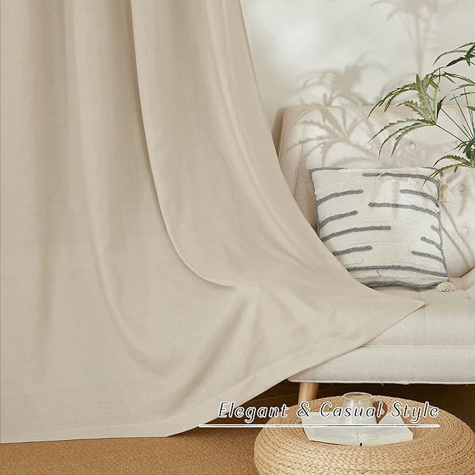 NICETOWN Rustic Linen 102 inch Long Curtains for Living Room, Grommet Privacy Added Thick Linen Weave with Light Filter Window Curtains & Drapes for Bedroom, Angora, W55 x L102, 2 Panels