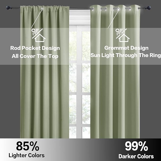RYB HOME Large Blackout Curtains for Bedroom 84 inches Long 2 Panels Set, Privacy Thermal Insultaed Sunlignt Heat Blocking Drapes for Sliding Patio Door, Width 70 by Length 84, Sage Green