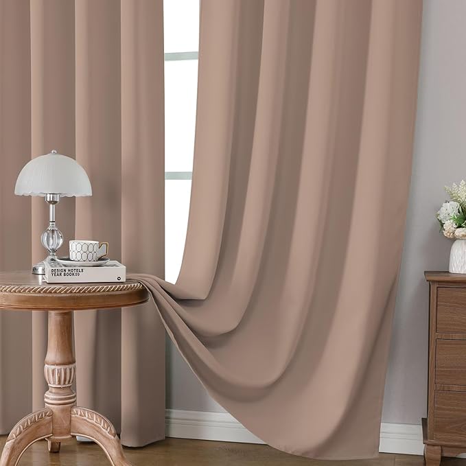 CUCRAF Khaki Blackout Curtains 63 inch Length 2 Panels Set, Rod Pocket Room Darkening Drapes for Bedroom Living Room, Insulated Thermal Light Blocking Window Curtain (W52 x L63 Inch)