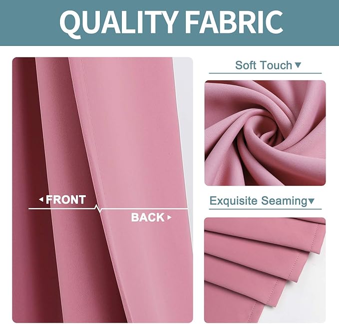 ChrisDowa Small Window Curtains for Kitchen and Bedroom - Grommet Short Thermal Insulated Room Darkening Curtains (2 Panels, Pink, 52 x 36 Inch)