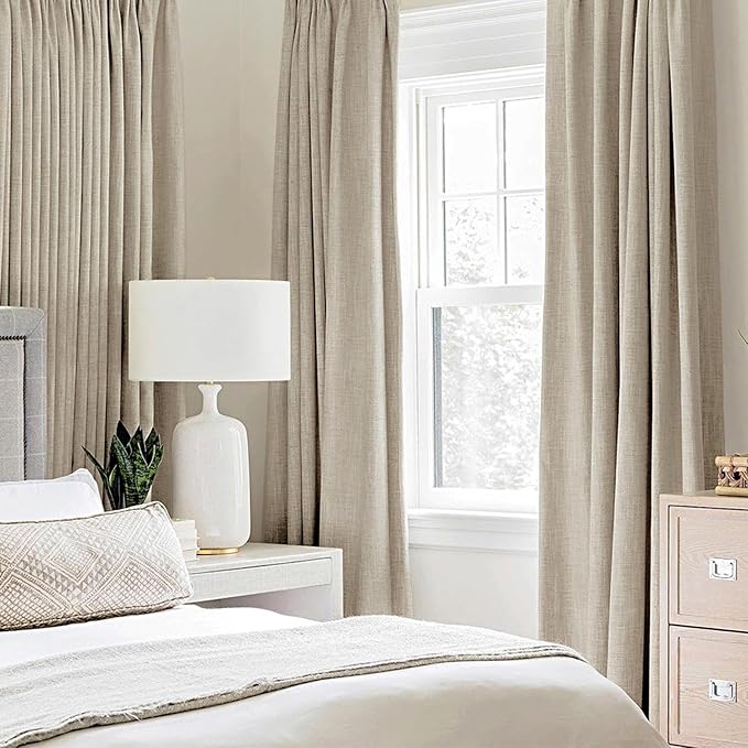 MIULEE 100% Blackout Linen Curtains for Bedroom Thermal Insulated Stone Grommet Room Darkening Curtains & Drapes Fall Decor for Living Room Nursery 52 x 84 Inch (2 Panels)