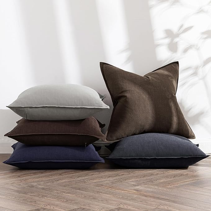 MIULEE Decorative Linen Euro Sham Pillow Covers 22x22 Inch Black Boho Farmhouse Neutral Couch Throw Pillows for Halloween Bed Pack of 2 Accent Modern Pillowcase Sofa Livingroom Home Decor